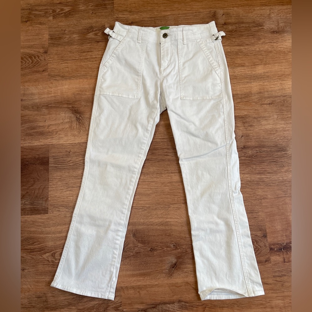 Anthropologie womens kick flare cropped pants sz 26 white utility‎ cinch pockets